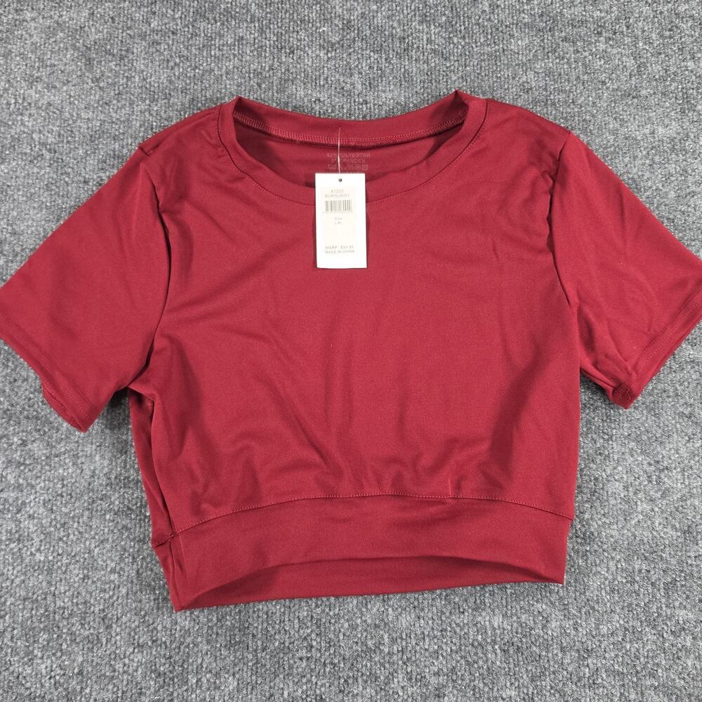 LYDAA Women's Burgundy Cropped Short Sleeve Stretch Top Size L/XL